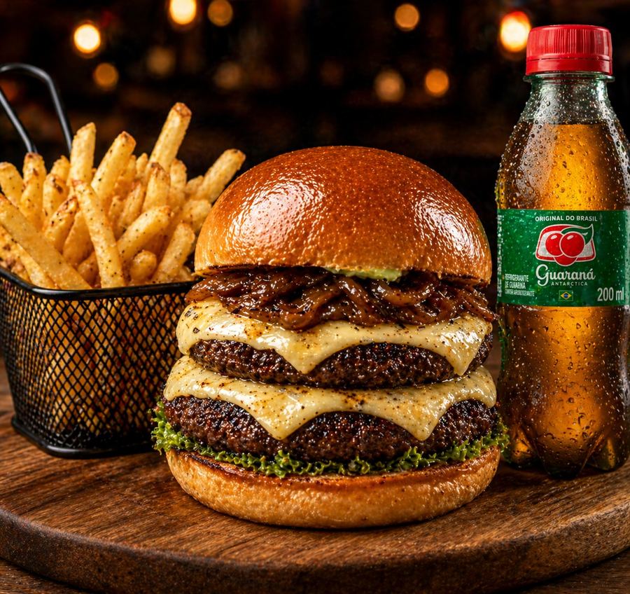 Combo Hamburguer Artesanal Duplo Mussarela Bacon