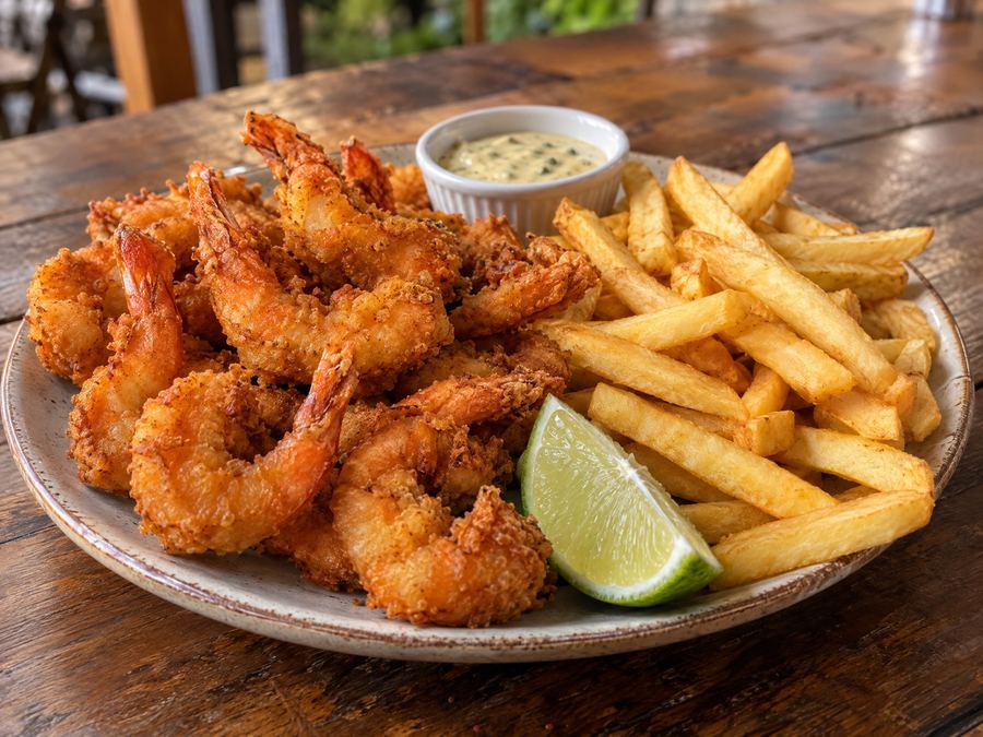 Camarão com fritas