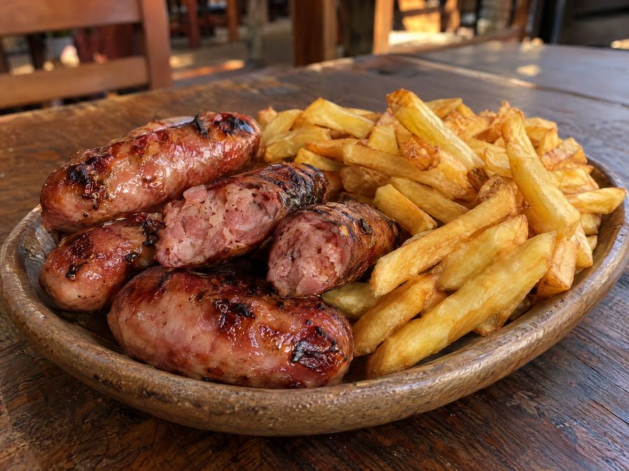 Linguiça caseira com fritas